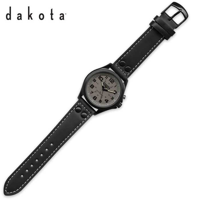 Dakota Stealth Watch Black Leather Strap