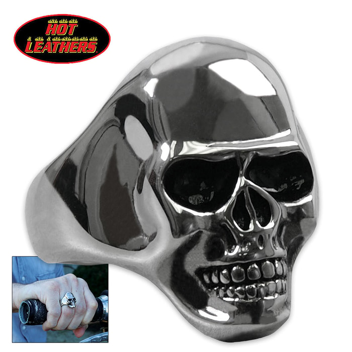 Hot Leathers Smooth Skull Ring Silver