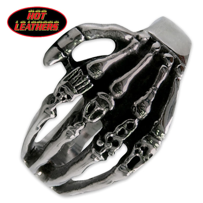 Hot Leathers Skeleton Hand Ring Silver