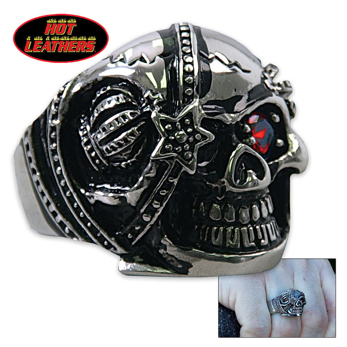Hot Leathers Eye Patch Skull Ring Silver