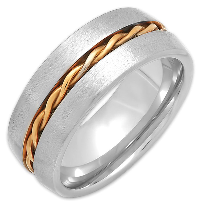 Men’s Stainless Steel Ring With Spiral Golden Wire Inlay