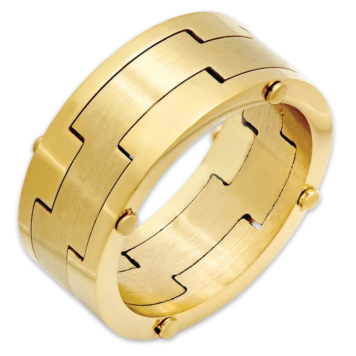Men’s 18k Gold-Plated Stainless Steel Ring w/ 3 Interlocking Bands