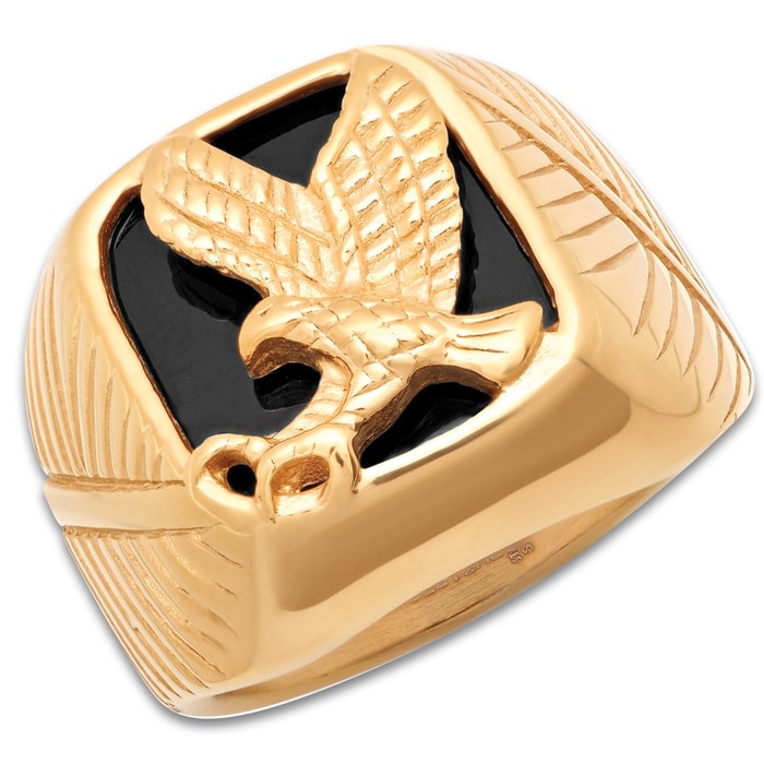 Eagle Emblem Men's Ring - 18k Gold Plated Stainless Steel