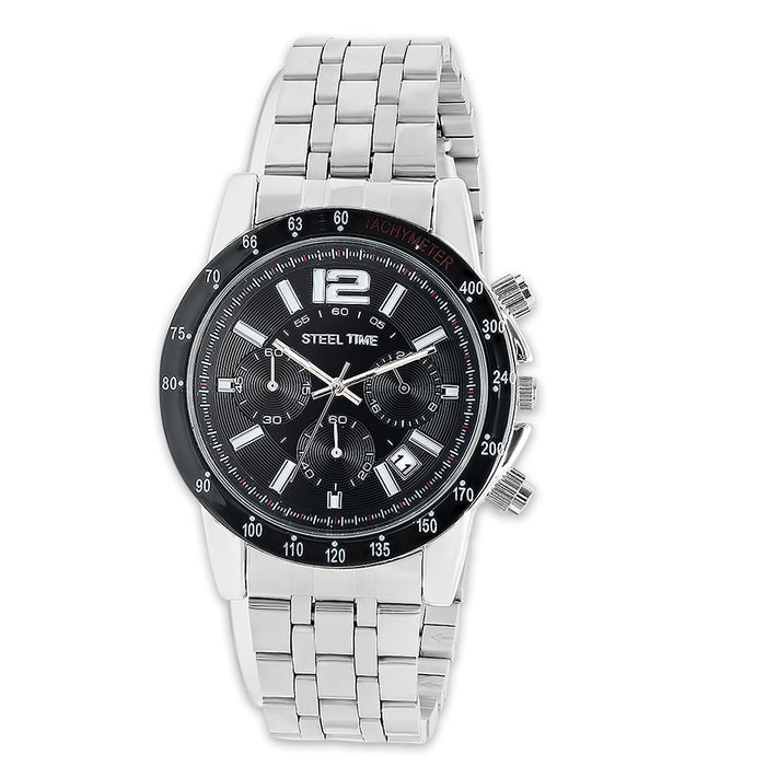 Men’s Stainless Steel And Black IP Alloy Face Watch