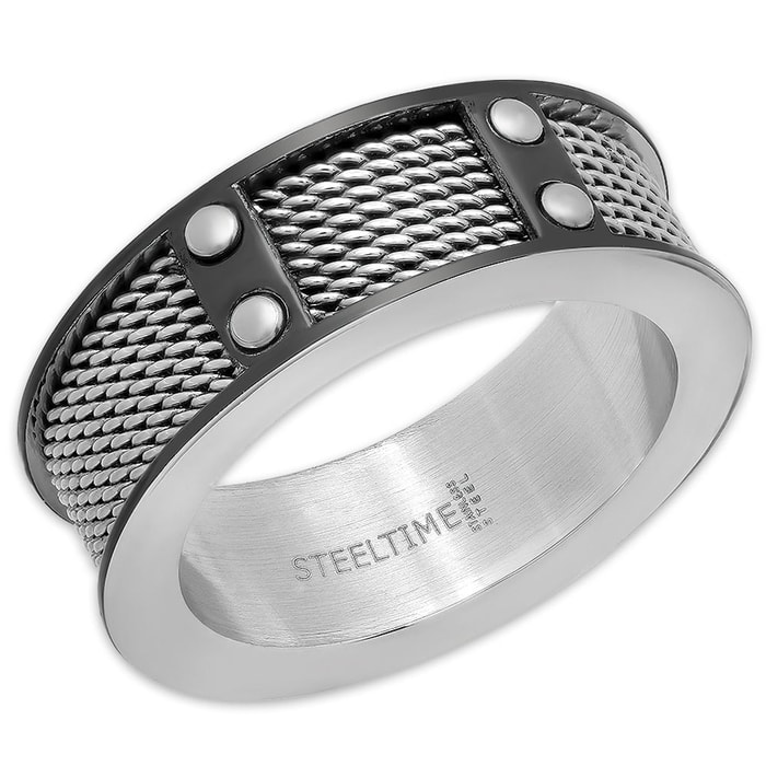 Men’s Stainless Steel Ring With Mesh Inlays