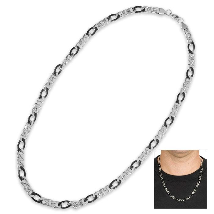 Men's Stainless Steel Cable / Chain Necklace with Black Accents