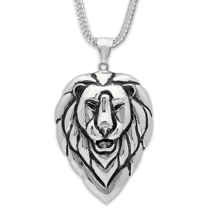 Lion's Head Pendant on Chain Stainless Steel Necklace