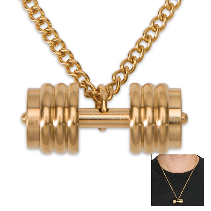 Gold Dumbbell Pendant on Chain - 18k Gold-Plated Stainless Steel Necklace