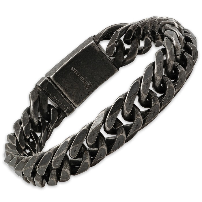 Men's Gunmetal-Finished Stainless Steel Chain Bracelet