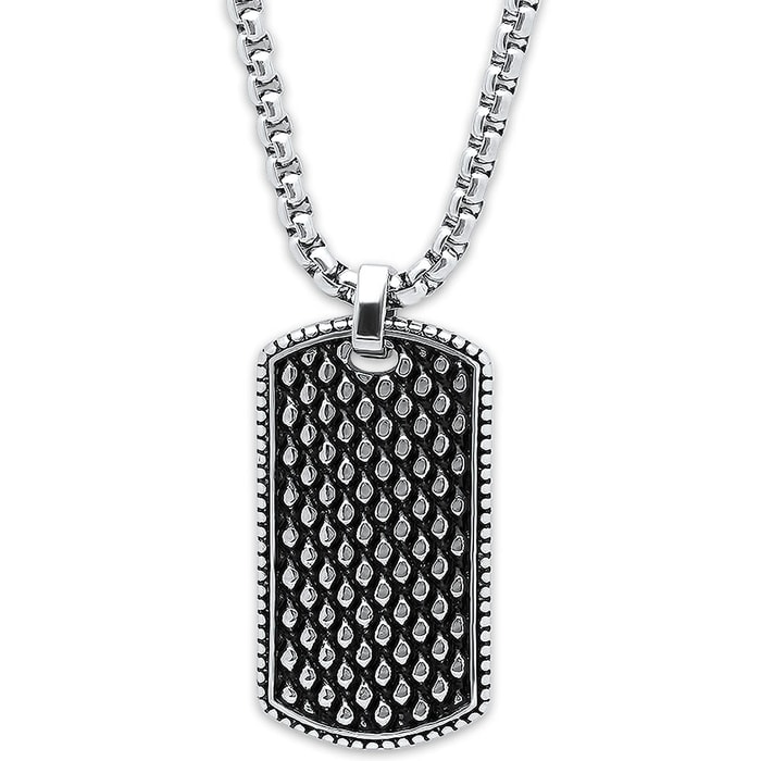 Dogtag Pendant with Studs on Black Background with Ball Chain - Stainless Steel Necklace