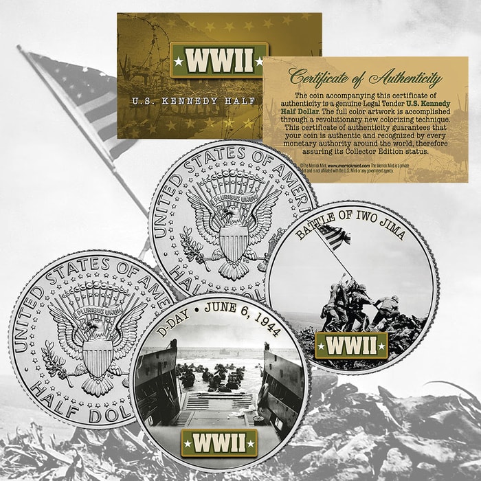 World War II Iwo Jima And D-Day JFK Coin Set