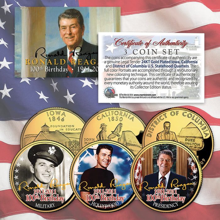 Ronald Reagan 100TH Birthday Gold Quarter - Set Of 3