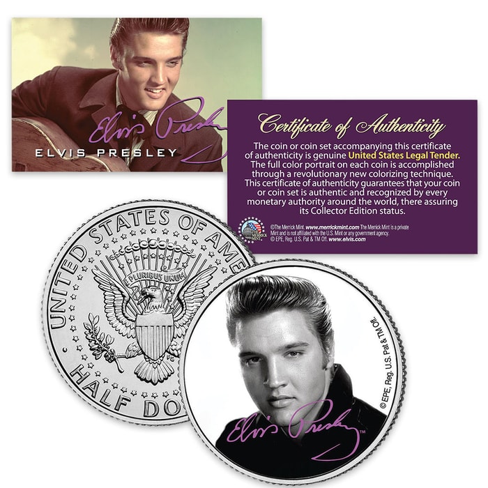 Elvis Black And White Portrait JFK Coin