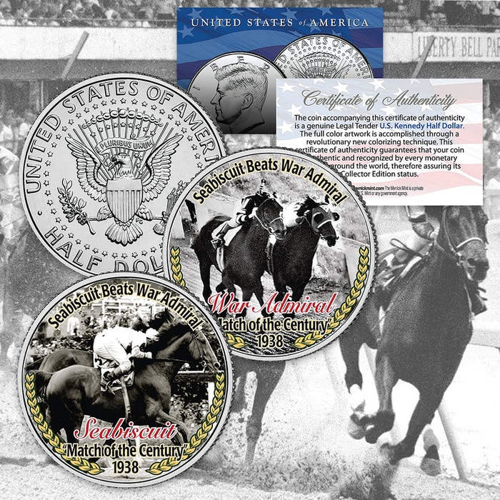 “Seabiscuit Beats War Admiral” Horse Racing JFK Half Dollar 2-Coin Set