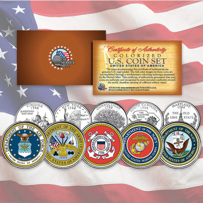 US Armed Forces Branch Emblems 5 Statehood Quarters Set