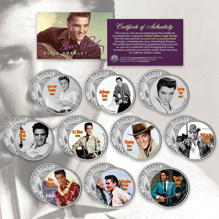 Elvis Presley Movies JFK Half Dollar 10-Coin Set