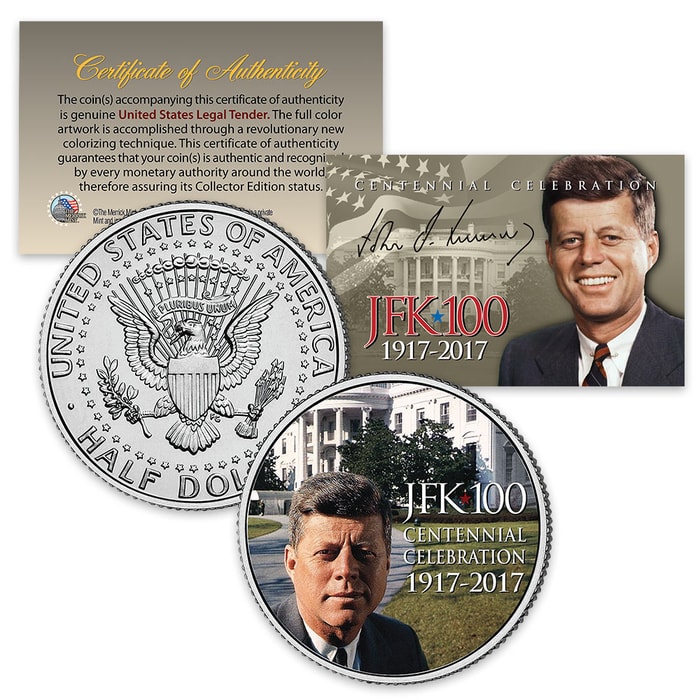 JFK Centennial Celebration Portait on White House Lawn Colorized Collectible Half Dollar