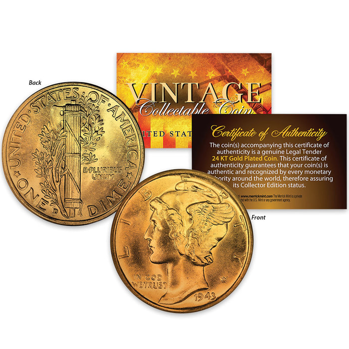 Mercury / Winged Liberty Head Dime - 24k Gold Plated