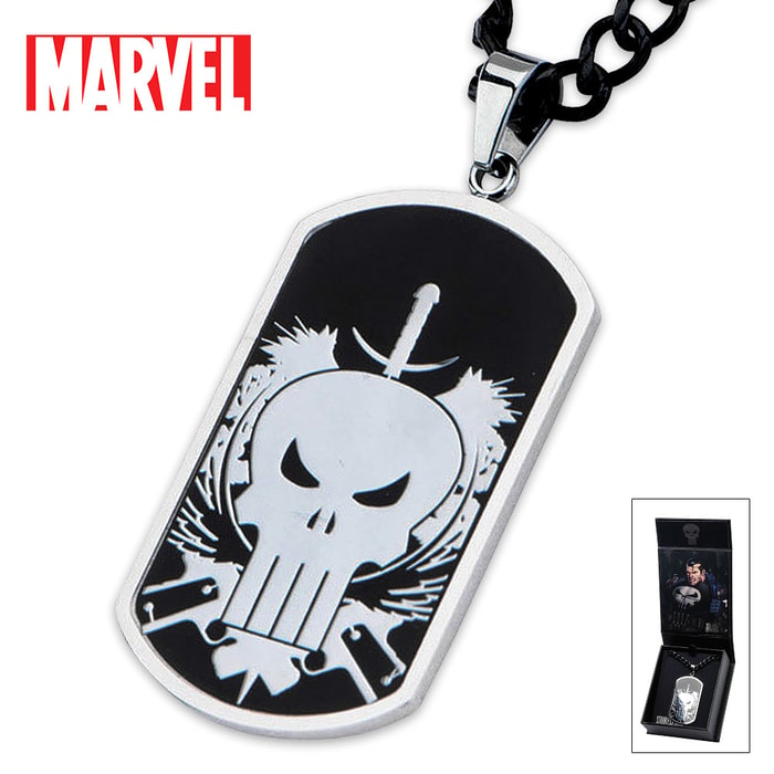 The Punisher Skull Dog Tag 24” Chain