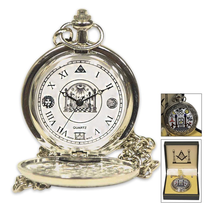 Masonic Freemason Altar Pocket Watch With Chain