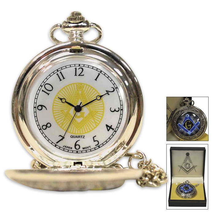 Masonic Freemason Commemorative Pocket Watch With Chain