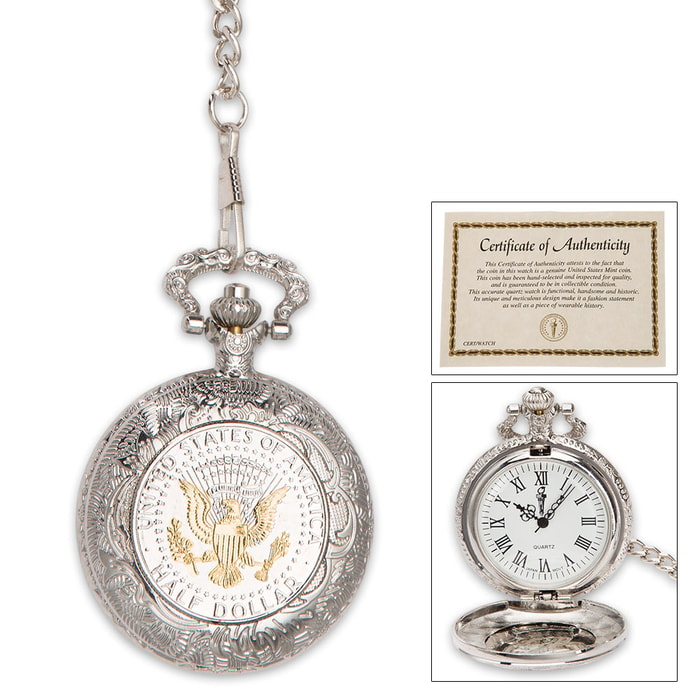 Presidential Seal JFK Half Dollar Pocket Watch