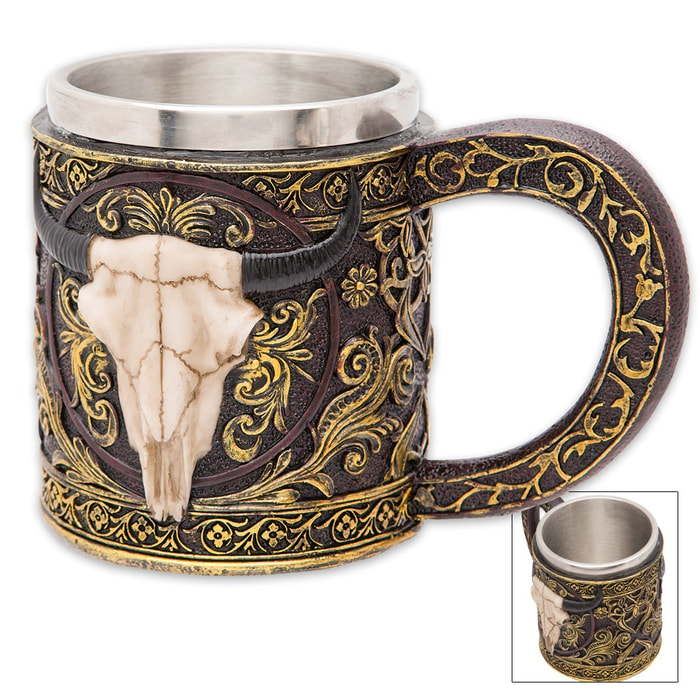 Western Spirit Fantasy Longhorn Cow Skull Coffee Mug Tankard