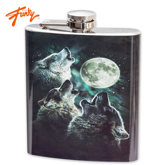 Three Wolves Howling Flask - 7 Oz.
