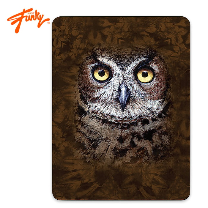 Just Funky Mountain Series 45”x 60” Owl Face Textured Brown Fleece Blanket