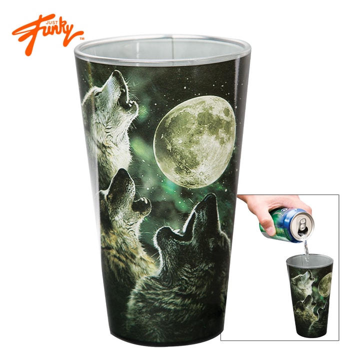 Just Funky Three Howling Wolves 16-oz. Black Pint Glass