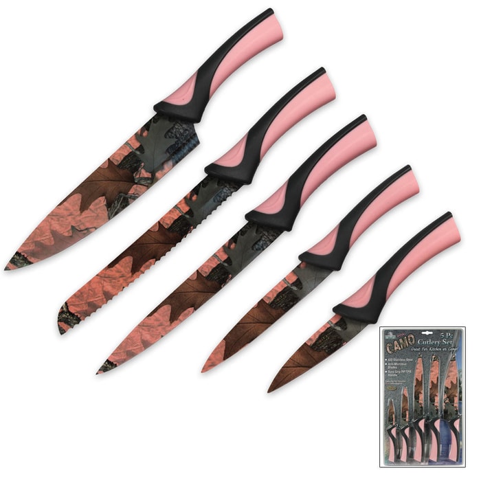 5-Pc Pink Camo Knife Set