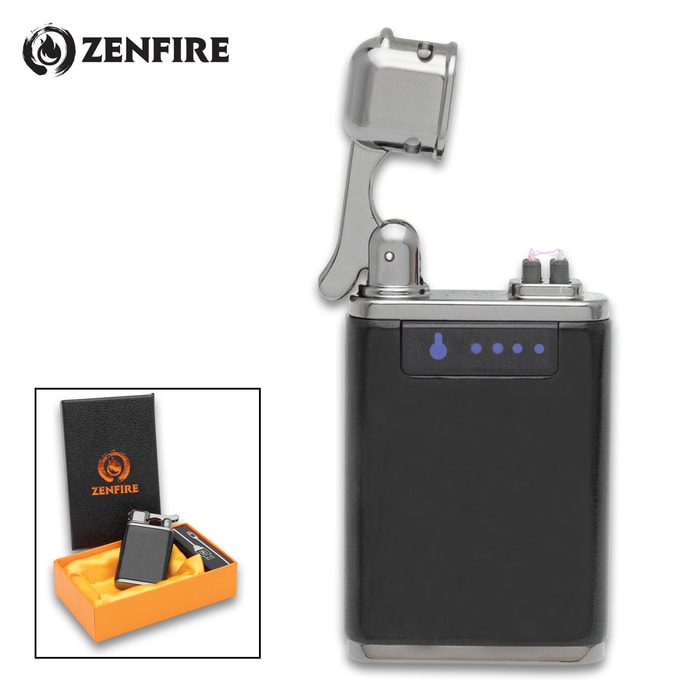 Full image of Zenfire Double Arc USB Rechargeable Lighter in black.