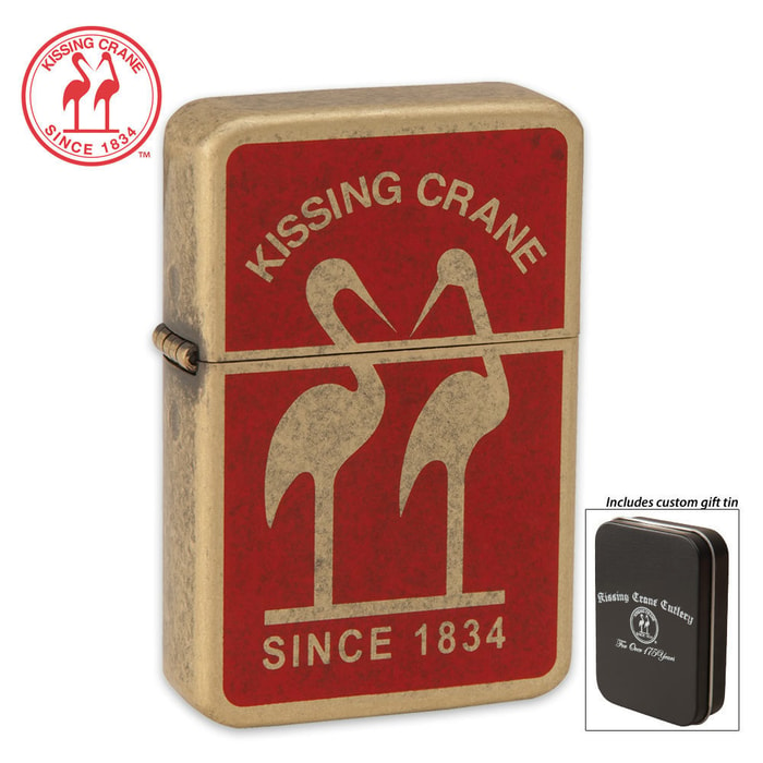 Kissing Crane Antique Brass Lighter