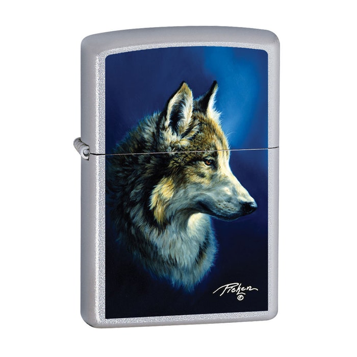 Zippo Satin Chrome Wolf Head Lighter