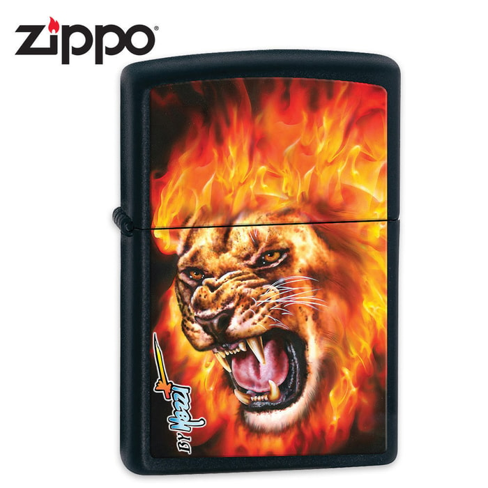 Zippo Flaming Lion Black Matte Lighter