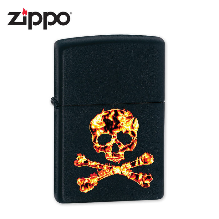 Zippo Fiery Skull & Crossbones Black Matte Lighter