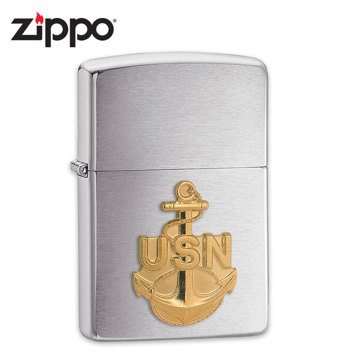 Zippo Navy Anchor Brushed Chrome Lighter