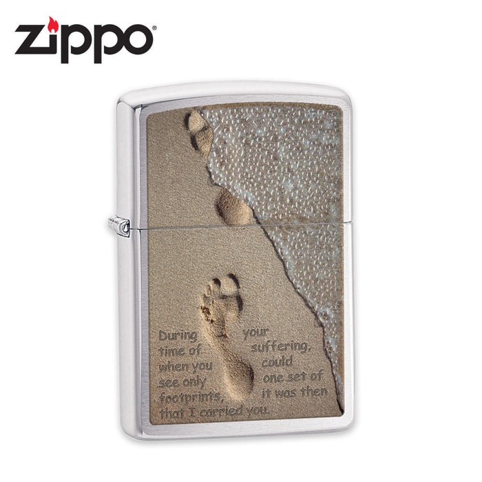 Zippo Brushed Chrome Footprints In The Sand Windproof Lighter