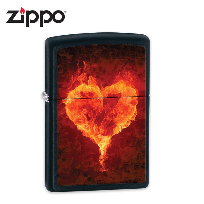 Zippo Firey Heart Black Matte Lighter