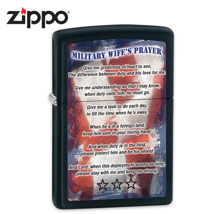 Zippo Military Wifes Prayer Black Matte Lighter