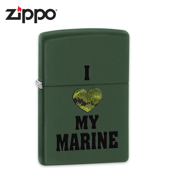 Zippo I Love My Marine Green Matte Lighter