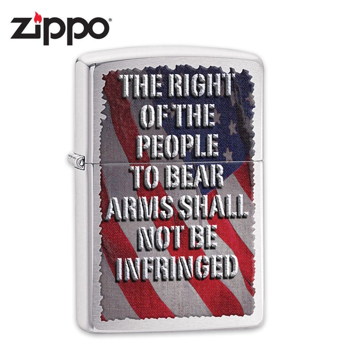 Zippo Brushed Chrome Right To Bear Arms Second Amendment Windproof Lighter