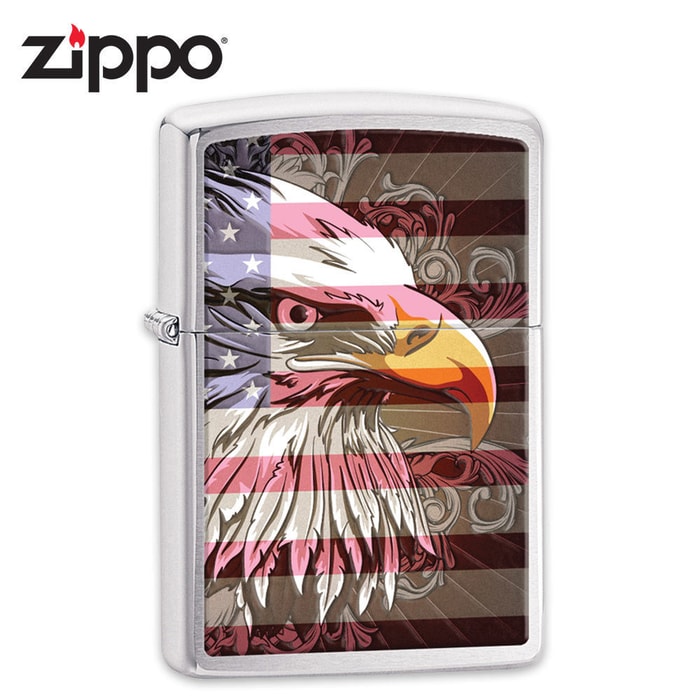 Zippo Brushed Chrome American Bald Eagle Patriotic Windproof Lighter 
