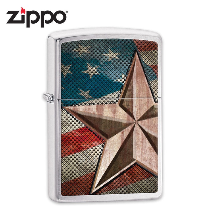 Zippo Brushed Chrome Stars And Stripes Patriotic Windproof Lighter