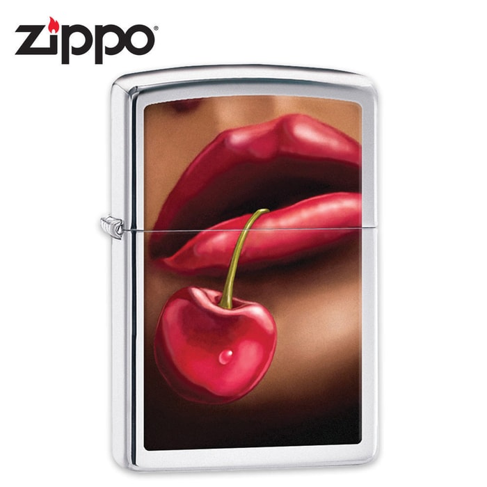 Zippo High Polish Chrome Cherry Lips Windproof Lighter