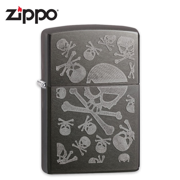 Zippo Gray Dusk Skull And Crossbones Windproof Lighter