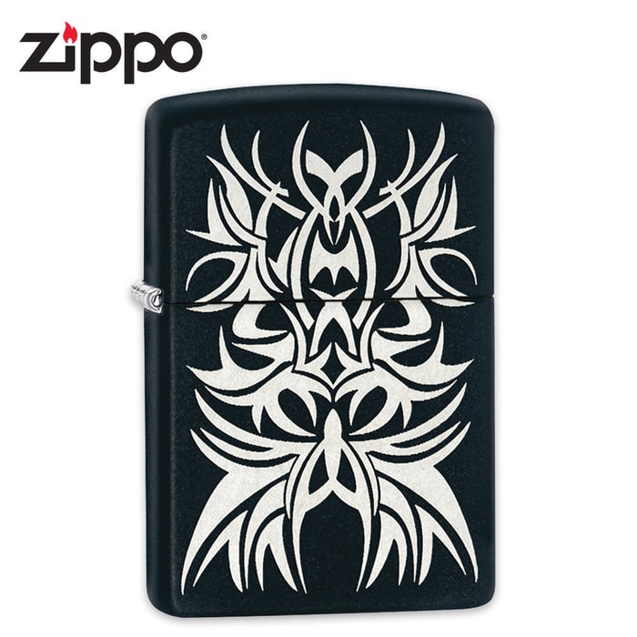 Zippo Black Matte & Chrome Engraved Windproof Lighter