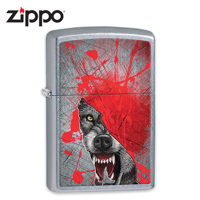 Bloody Wolf Breaking Through Zippo Lighter