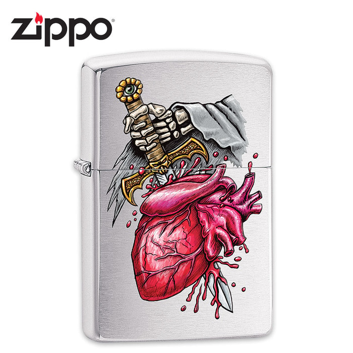 "Pierced Heart" Zippo Windproof Lighter - Brushed Chrome