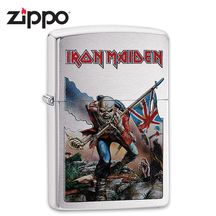 Iron Maiden Zippo Lighter - "The Trooper" Album Art - Brushed Chrome